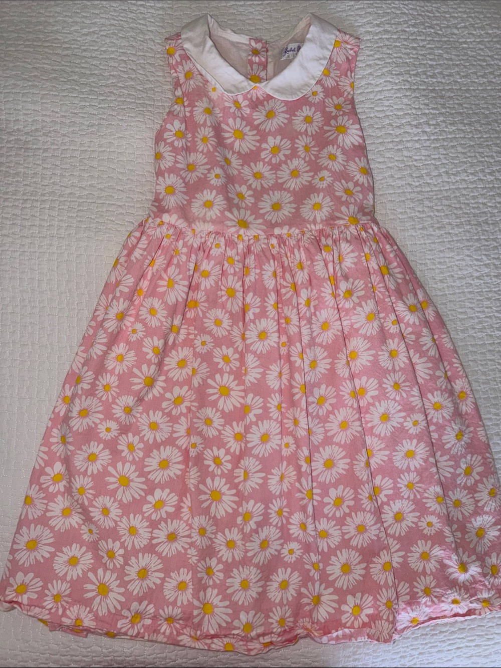 Rachel Riley Girls Pink Daisy Print Sleeveless Dress with White Collar